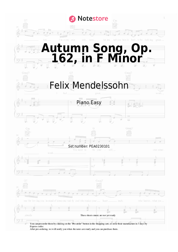 Notas ligeras Felix Mendelssohn - Autumn Song, Op. 162, in F Minor - Piano.Easy