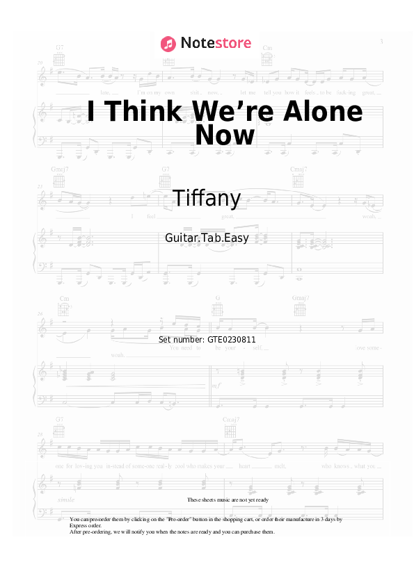 Pestañas fáciles Tiffany - I Think We’re Alone Now - Guitarra.Tablatura.Einfach