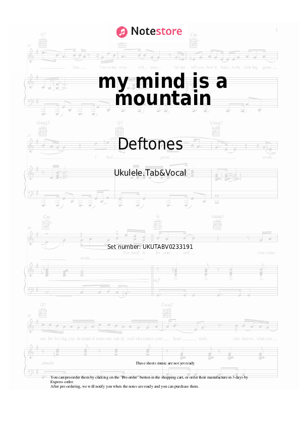 Notas Deftones - my mind is a mountain - Ukelele.Tablatura&Vocal