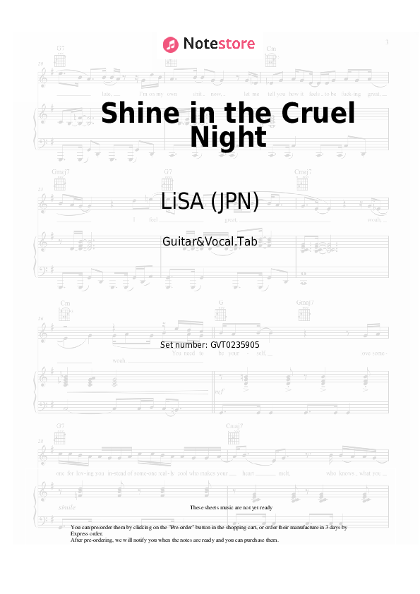 Acordes y voces LiSA (JPN) - Shine in the Cruel Night - Guitarra&Vocal.Tablatura