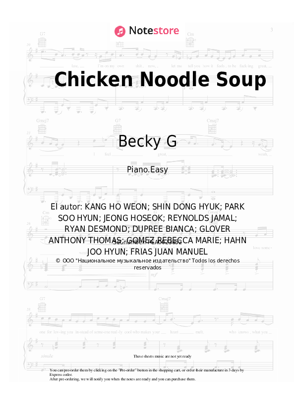 Notas ligeras J-Hope, Becky G - Chicken Noodle Soup - Piano.Easy