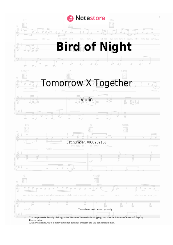 Notas Tomorrow X Together - Bird of Night - Violín