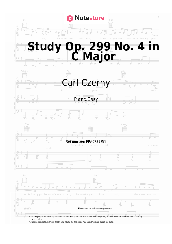 Notas ligeras Carl Czerny - Study Op. 299 No. 4 in C Major - Piano.Easy