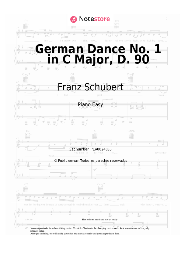 Franz Schubert - German Dance No. 1 in C Major, D. 90 notas para el fortepiano