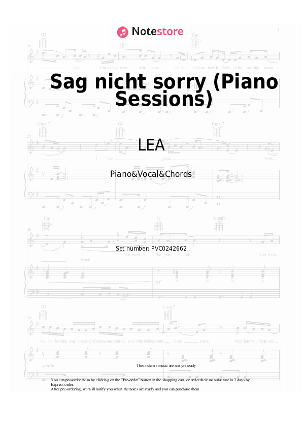 Notas y acordes LEA - Sag nicht sorry (Piano Sessions) - Piano&Vocal&Chords