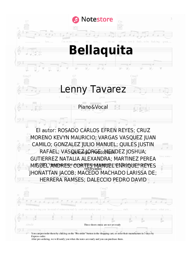 Dalex, Lenny Tavarez, Justin Quiles, Farruko, Natti Natasha, Anitta - Bellaquita (Remix)  notas para el fortepiano