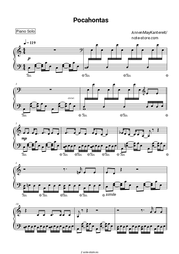 Notas AnnenMayKantereit - Pocahontas - Piano.Solo