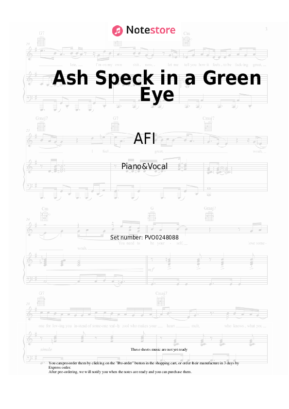 Partituras con voz. AFI - Ash Speck in a Green Eye - Piano&Vocal
