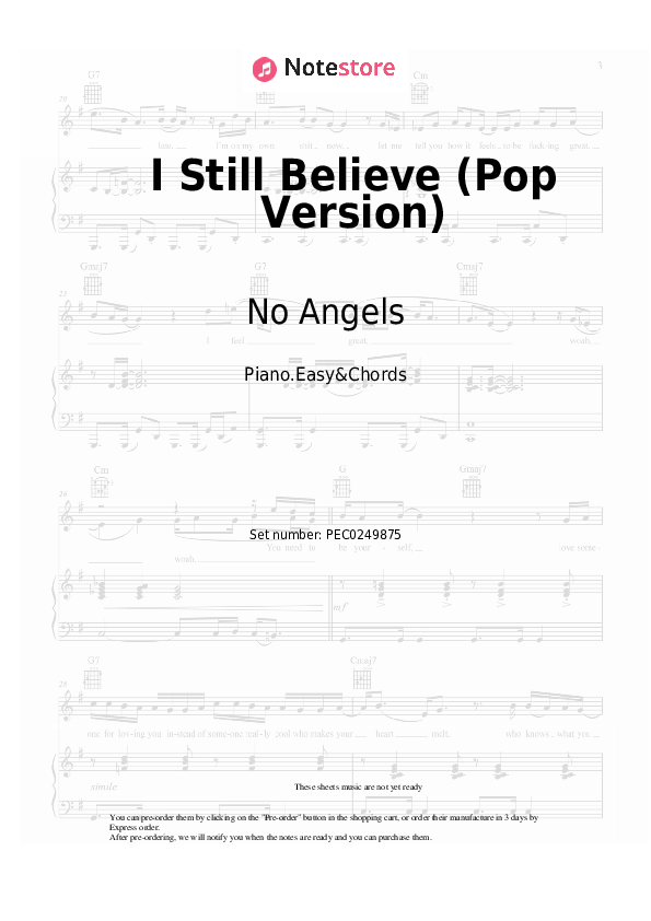 Notas y acordes fáciles No Angels - I Still Believe (Pop Version) - Piano.Easy&Chords