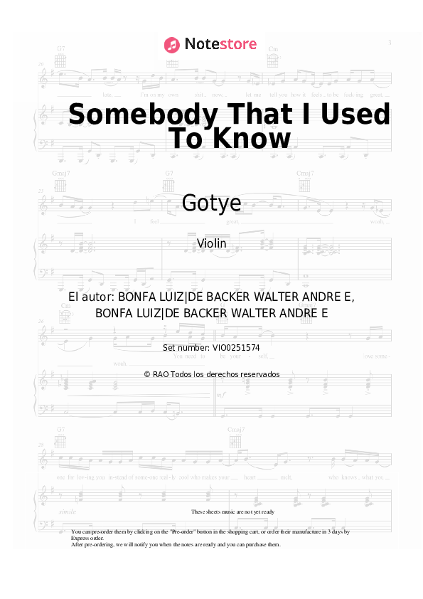 Notas Gotye, Kimbra - Somebody That I Used To Know - Violín
