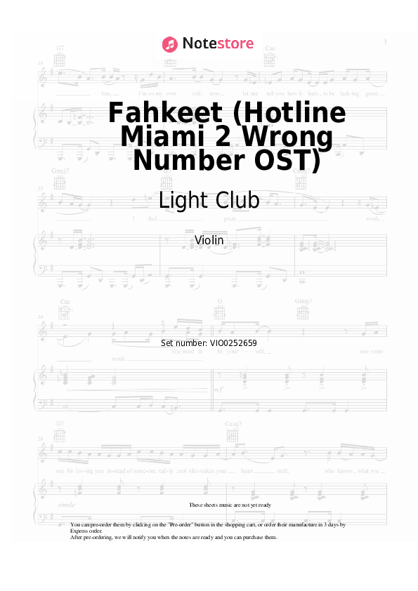 Notas Light Club - Fahkeet (Hotline Miami 2 Wrong Number OST) - Violín