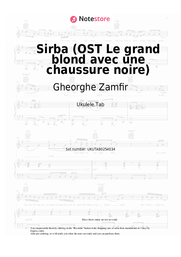 Notas Gheorghe Zamfir - Sirba (OST Le grand blond avec une chaussure noire) - Ukelele.Tablatura