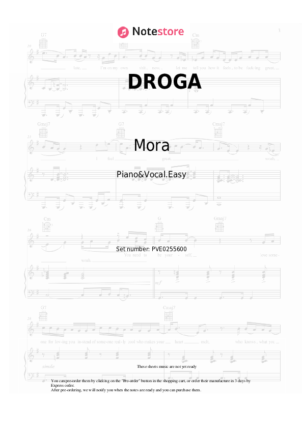 Notas ligeras Mora, C. Tangana - DROGA - Piano&Vocal.Easy