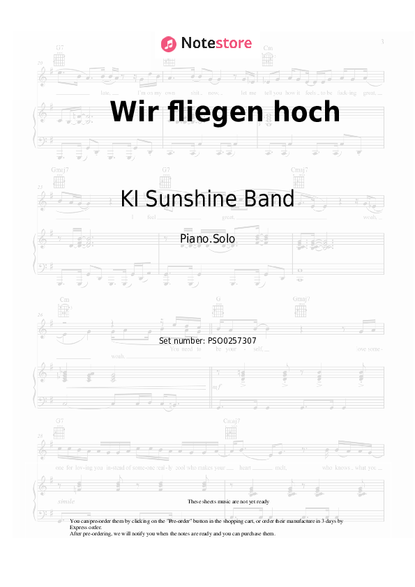 Notas KI Sunshine Band - Wir fliegen hoch - Piano.Solo