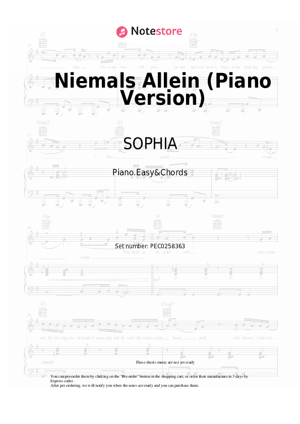 Notas y acordes fáciles SOPHIA - Niemals Allein (Piano Version) - Piano.Easy&Chords