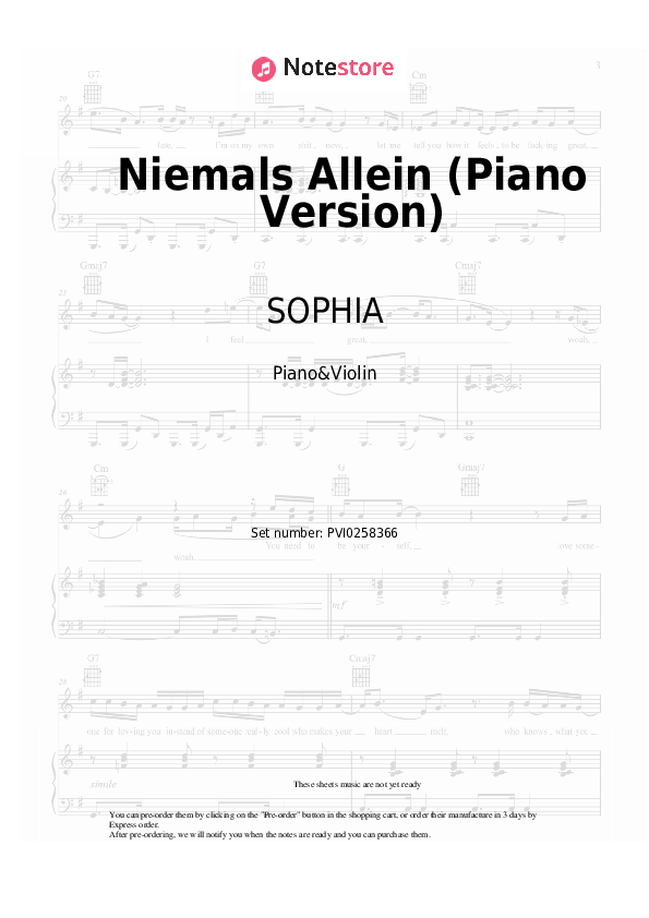 Notas SOPHIA - Niemals Allein (Piano Version) - Piano&Violín