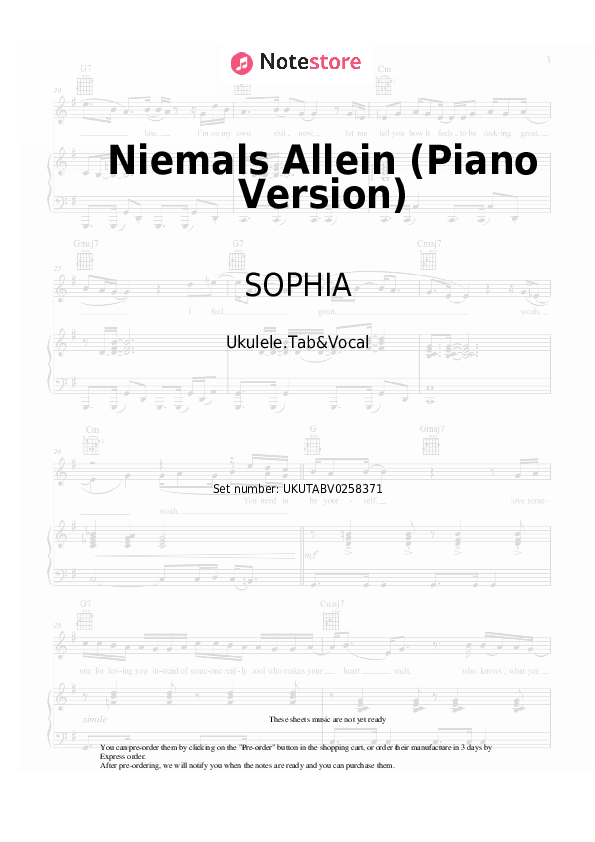 Notas SOPHIA - Niemals Allein (Piano Version) - Ukelele.Tablatura&Vocal