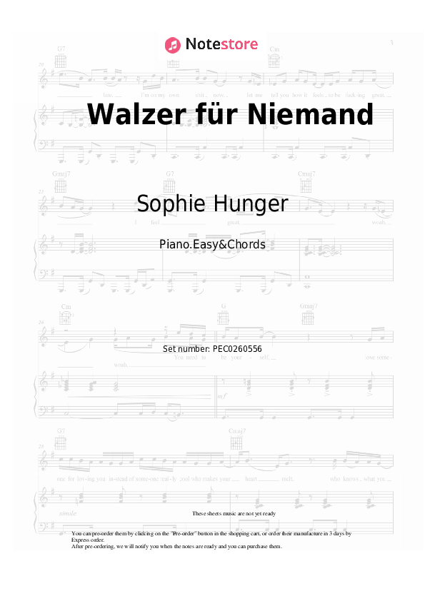Notas y acordes fáciles Sophie Hunger - Walzer für Niemand - Piano.Easy&Chords