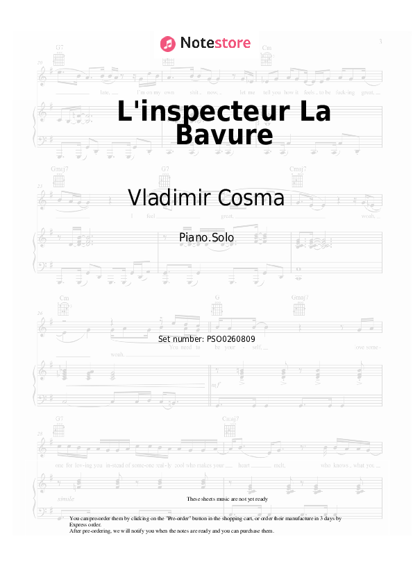 Notas Vladimir Cosma - L'inspecteur La Bavure - Piano.Solo