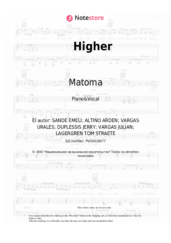 Partituras con voz. Ally Brooke, Matoma - Higher - Piano&Vocal