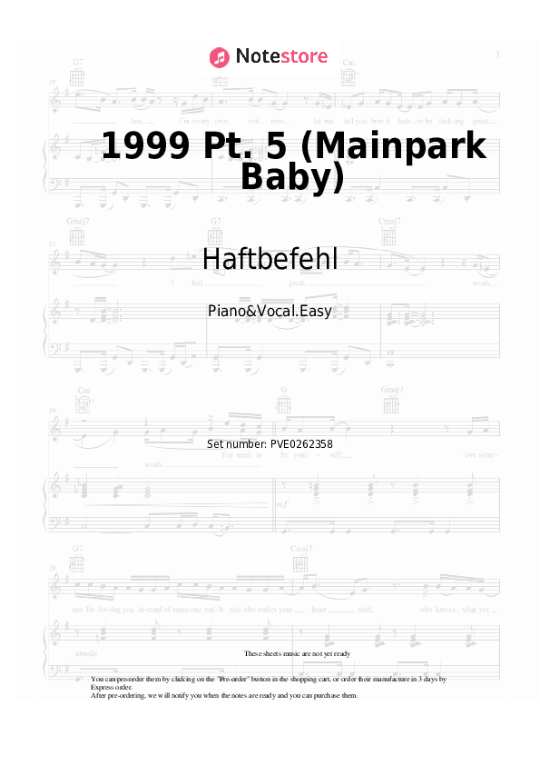 Notas ligeras Haftbefehl - 1999 Pt. 5 (Mainpark Baby) - Piano&Vocal.Easy