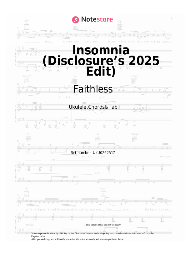 Notas Faithless, Disclosure - Insomnia (Disclosure’s 2025 Edit) - Ukelele.Acordes&Tablatura