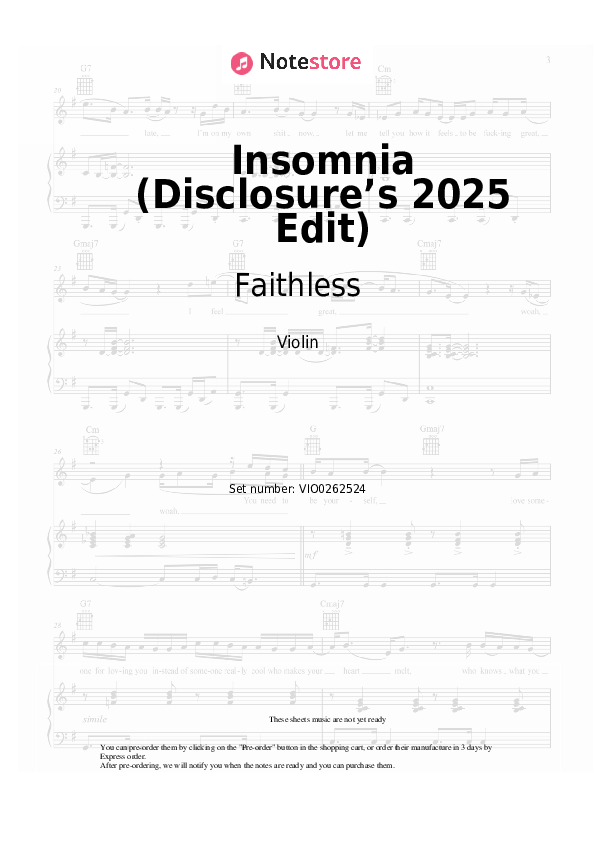 Notas Faithless, Disclosure - Insomnia (Disclosure’s 2025 Edit) - Violín