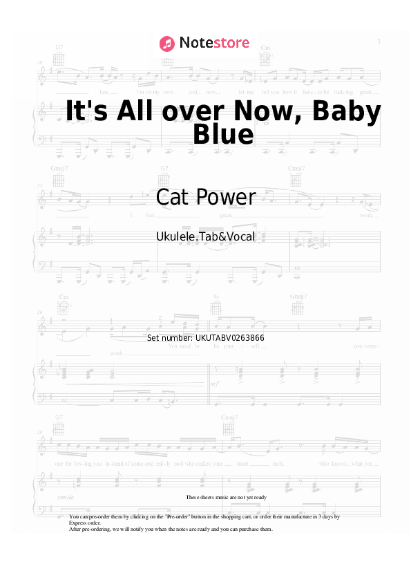 Notas Cat Power - It's All over Now, Baby Blue - Ukelele.Tablatura&Vocal