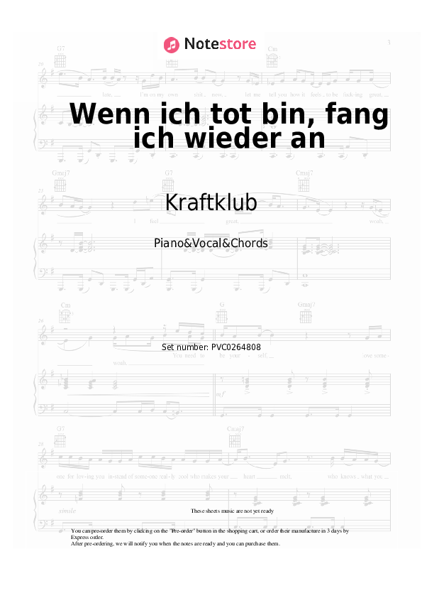 Notas y acordes Kraftklub - Wenn ich tot bin, fang ich wieder an - Piano&Vocal&Chords