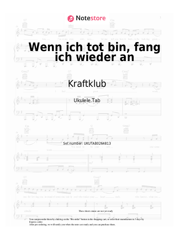 Notas Kraftklub - Wenn ich tot bin, fang ich wieder an - Ukelele.Tablatura
