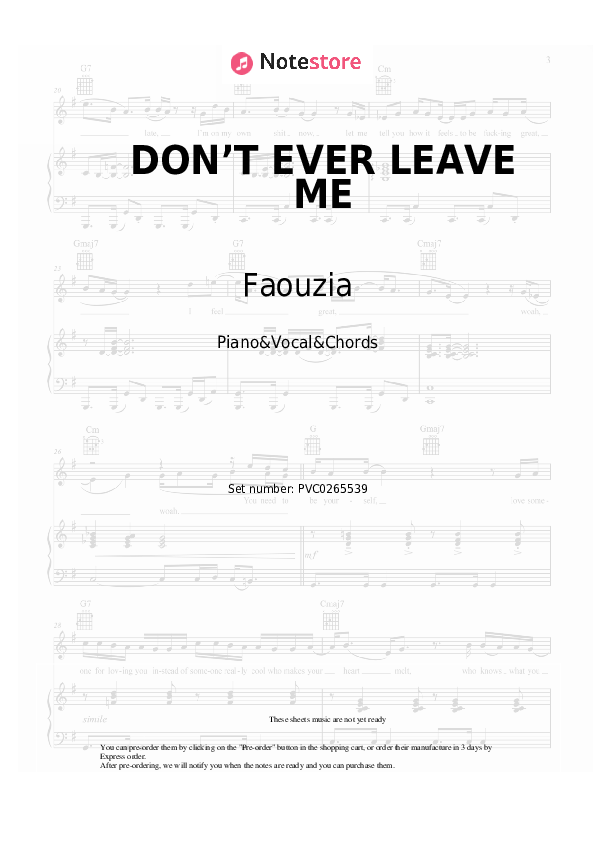 Notas y acordes Faouzia - DON’T EVER LEAVE ME - Piano&Vocal&Chords