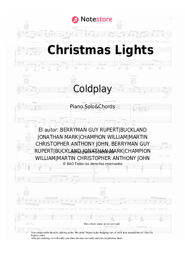 Notas y acordes Coldplay - Christmas Lights - Piano.Solo&Chords