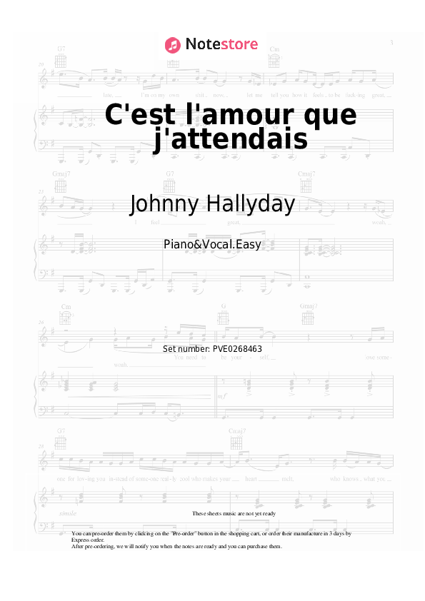 Notas ligeras Johnny Hallyday, Michel Berger - C'est l'amour que j'attendais - Piano&Vocal.Easy