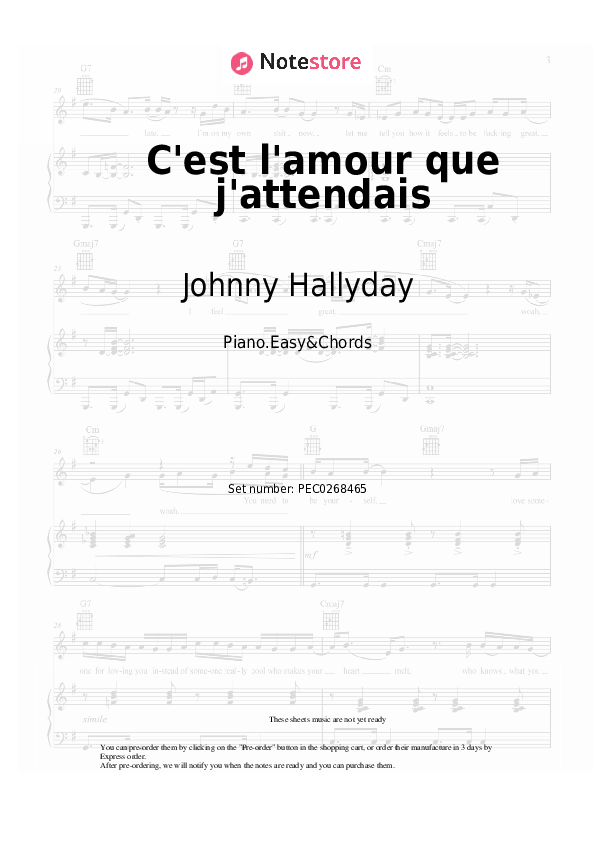 Notas y acordes fáciles Johnny Hallyday, Michel Berger - C'est l'amour que j'attendais - Piano.Easy&Chords