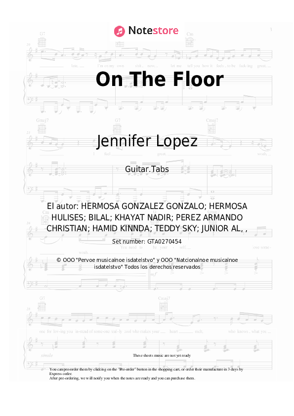 Pestañas Jennifer Lopez, Pitbull - On The Floor - Guitarra.Tablatura