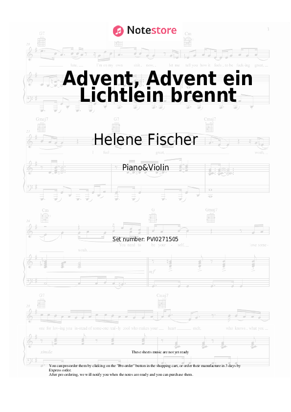 Notas Helene Fischer - Advent, Advent ein Lichtlein brennt - Piano&Violín
