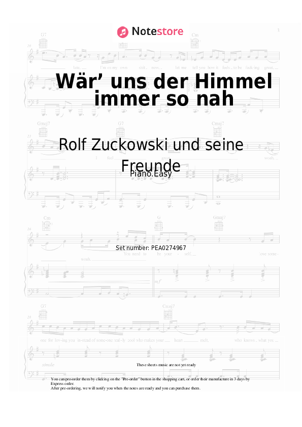 Notas ligeras Rolf Zuckowski - Wär’ uns der Himmel immer so nah - Piano.Easy