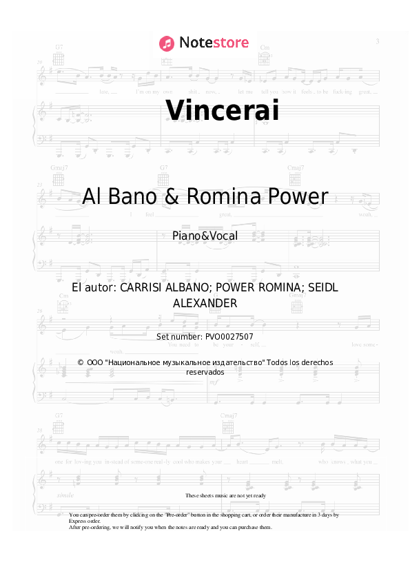 Al Bano & Romina Power - Vincerai notas para el fortepiano