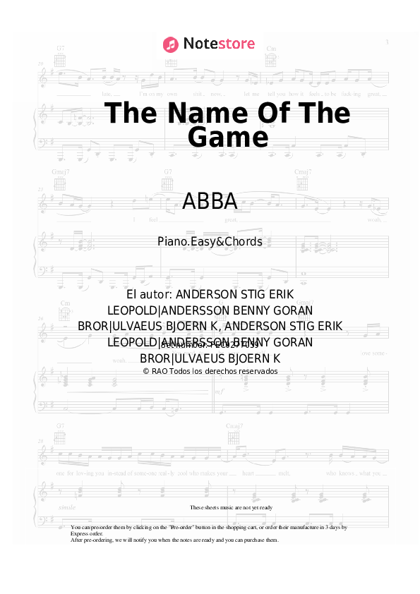 Notas y acordes fáciles ABBA - The Name Of The Game - Piano.Easy&Chords