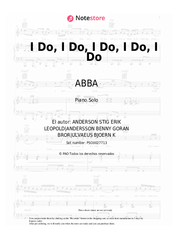 ABBA - I Do, I Do, I Do, I Do, I Do notas para el fortepiano