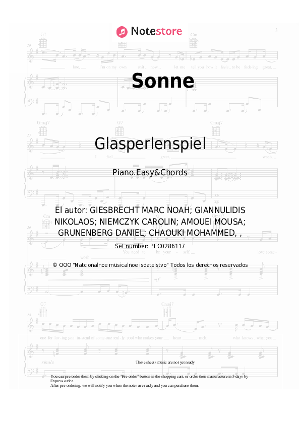 Notas y acordes fáciles Glasperlenspiel, Moe Phoenix - Sonne - Piano.Easy&Chords
