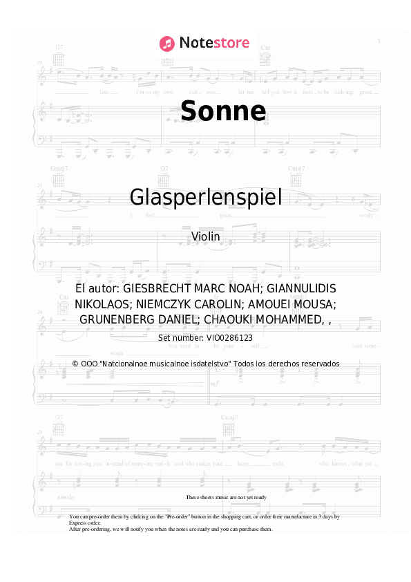 Notas Glasperlenspiel, Moe Phoenix - Sonne - Violín