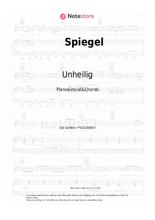 Notas y acordes Unheilig - Spiegel - Piano&Vocal&Chords