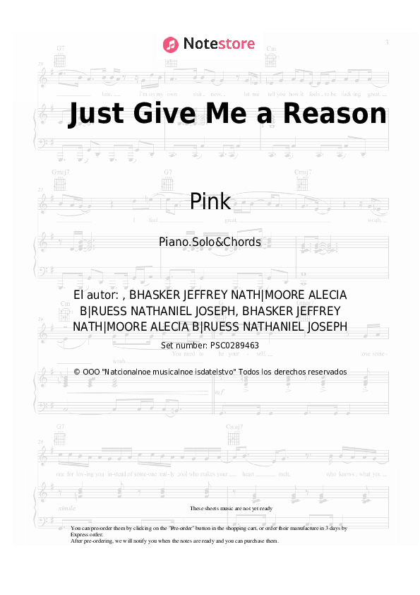Notas y acordes Pink - Just Give Me a Reason - Piano.Solo&Chords