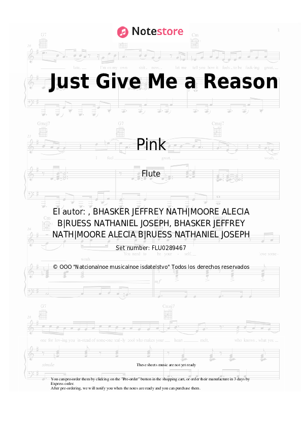 Notas Pink - Just Give Me a Reason - Flauta