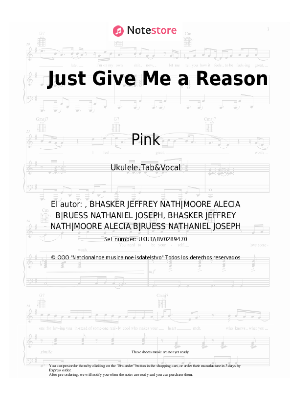 Notas Pink - Just Give Me a Reason - Ukelele.Tablatura&Vocal