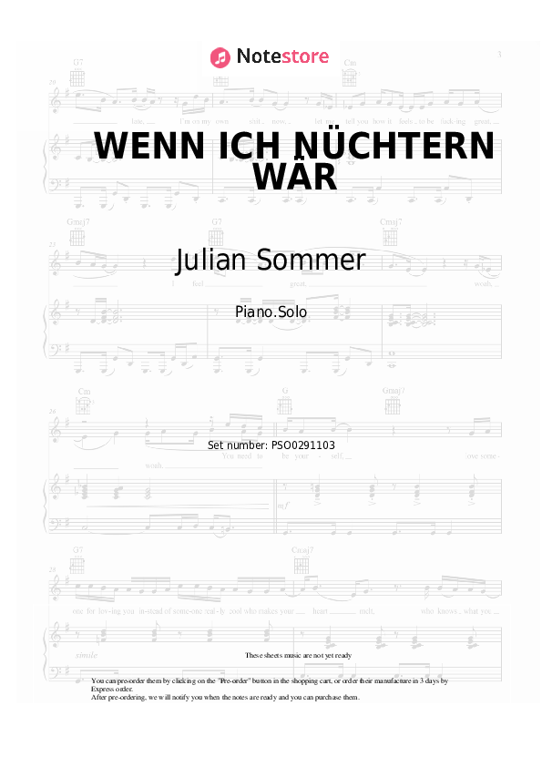 Notas Julian Sommer, Luca-Dante Spadafora - WENN ICH NÜCHTERN WÄR - Piano.Solo