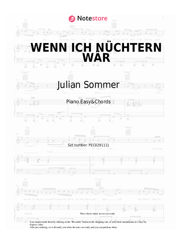 Notas y acordes fáciles Julian Sommer, Luca-Dante Spadafora - WENN ICH NÜCHTERN WÄR - Piano.Easy&Chords
