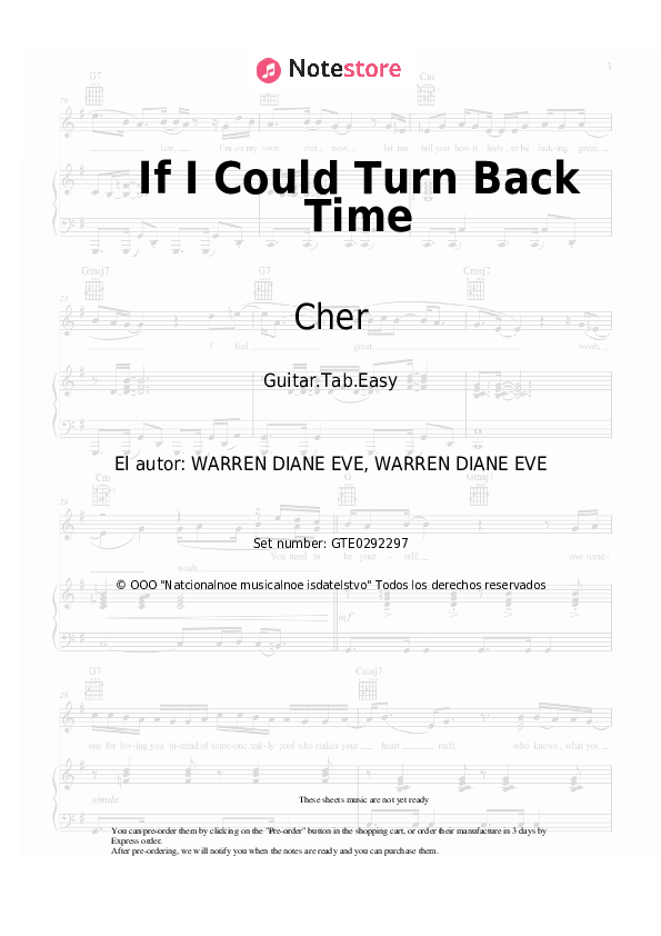 Pestañas fáciles Cher - If I Could Turn Back Time - Guitarra.Tablatura.Einfach