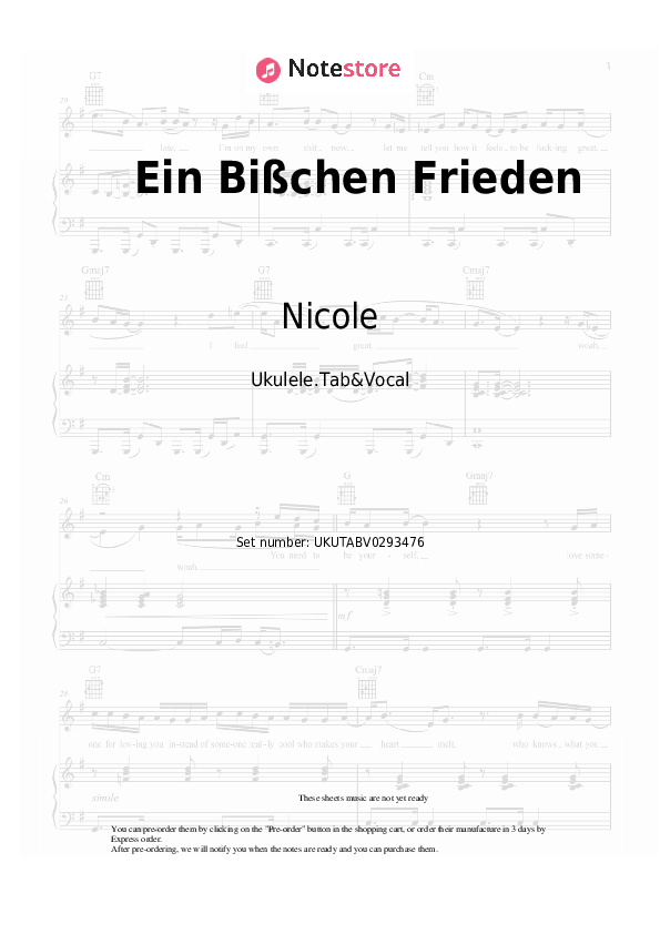 Notas Nicole - Ein Bißchen Frieden - Ukelele.Tablatura&Vocal